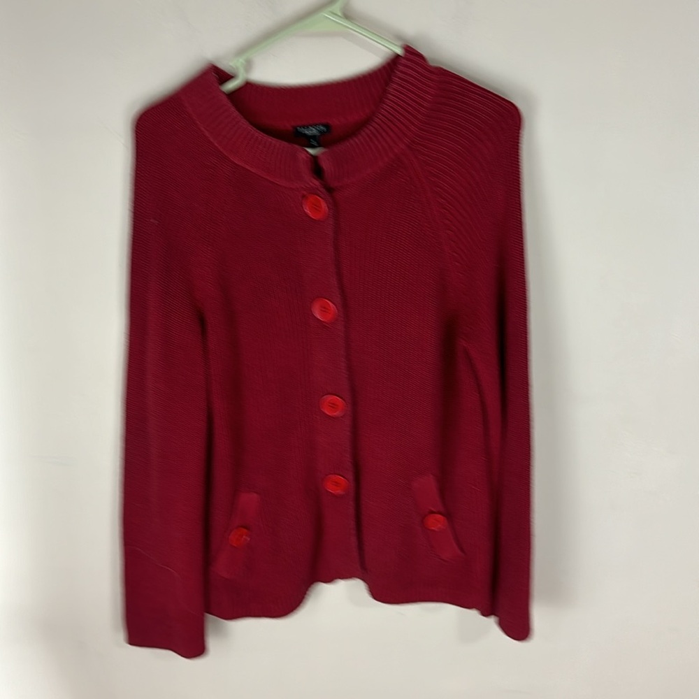 Talbots Red Ribbed Button Front Cardigan Sweater Size Small